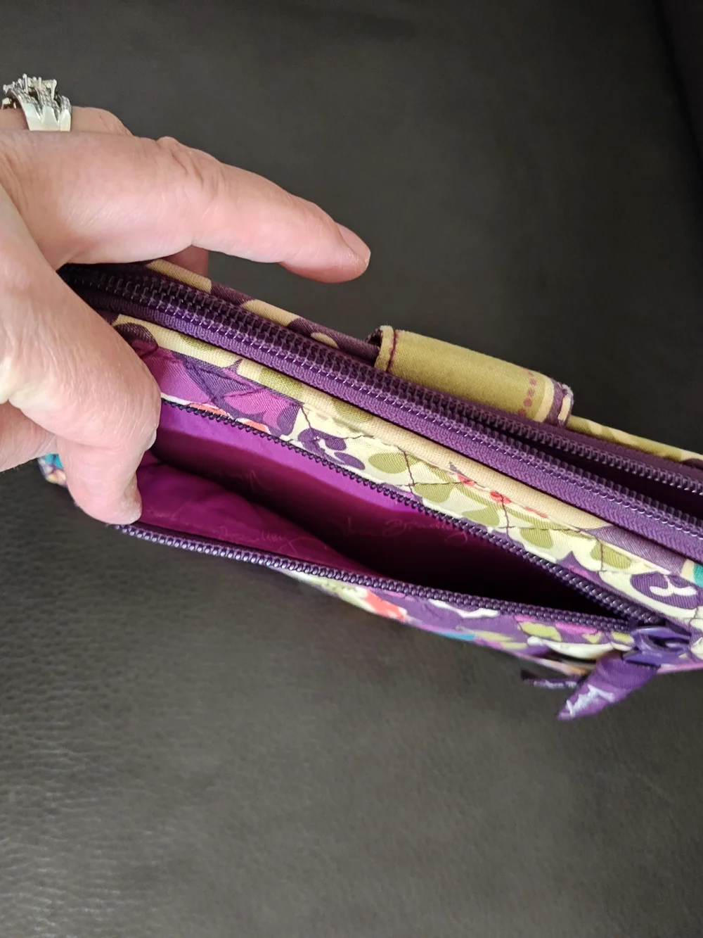 Vera Bradley Quilted Zip Wallet in Purple & Green Floral - Picture 5 of 5